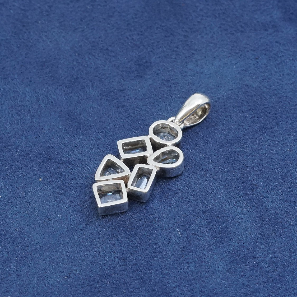 vtg Sterling silver handmade pendant, 925 w/ sapphire, stamped 925