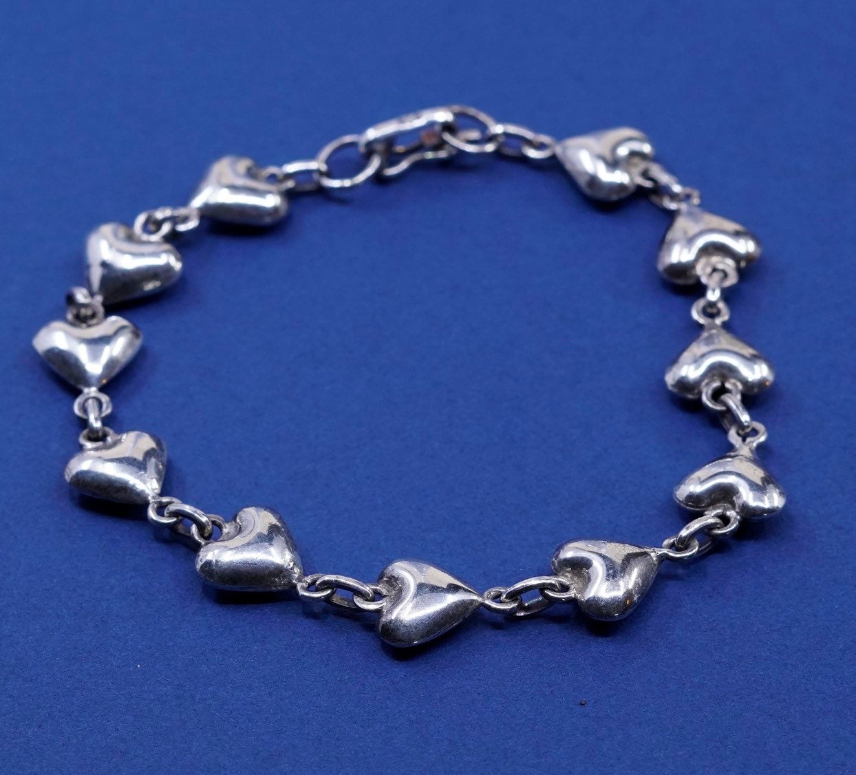 7.25", vtg Sterling silver handmade bracelet, 950 solid heart beads