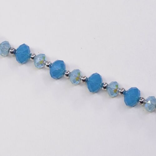 7.5”, Mexico Sterling 925 Silver Handmade Bead Bracelet, Blue Crystal beads