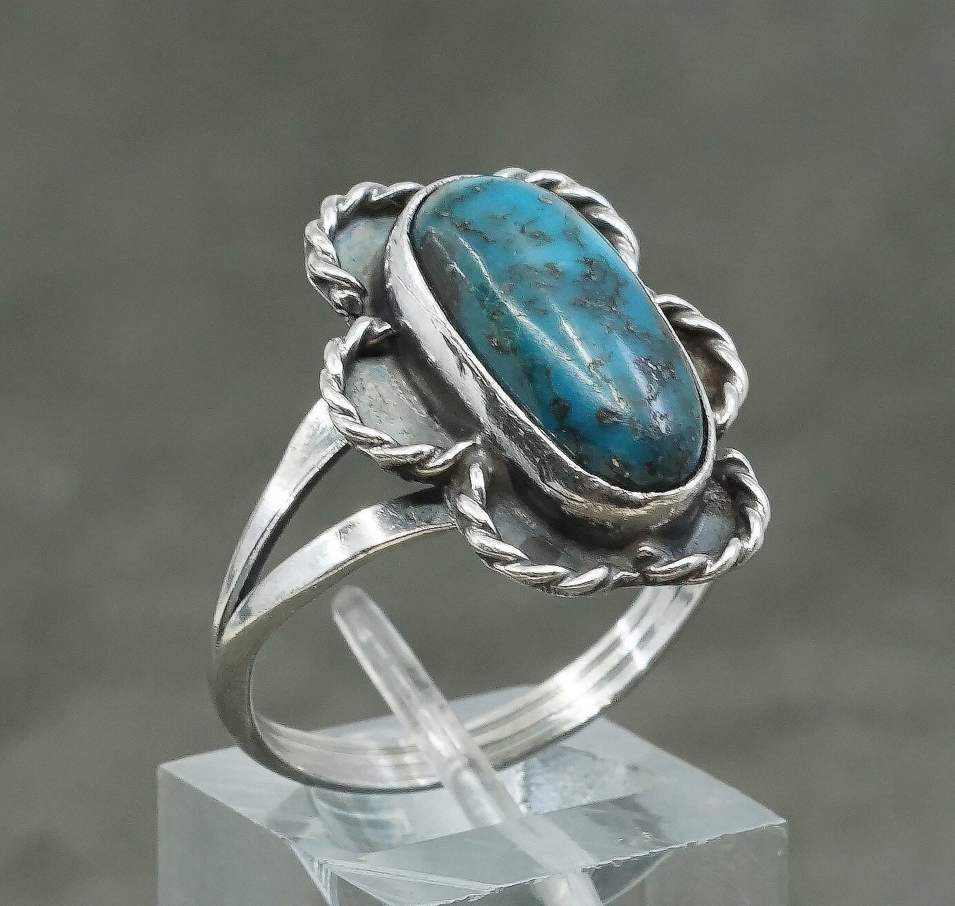 sz 9.75, vtg Native American Sterling silver handmade ring, 925 w/ turquoise