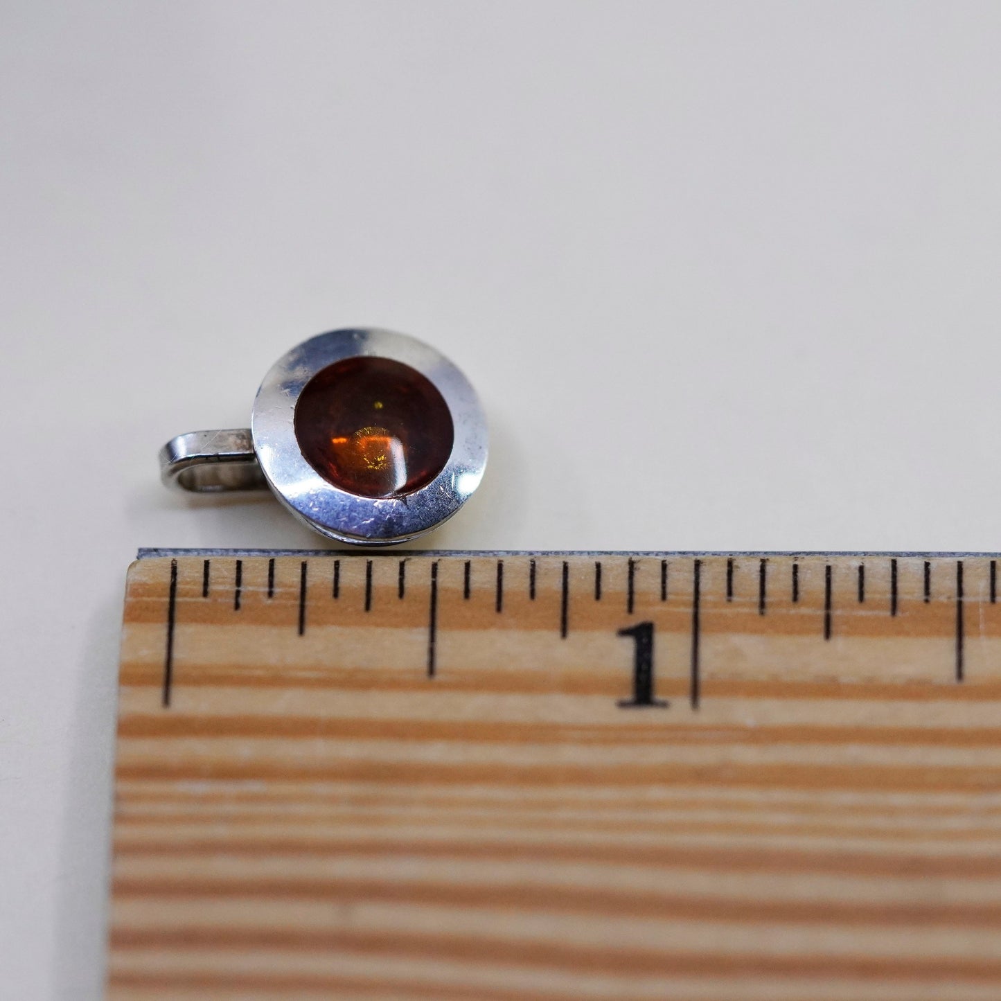 Vintage modern sterling 925 silver handmade pendant with round amber