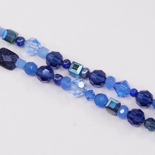 6.5”, Double Strands Sterling 925 Silver Handmade Bracelet, Blue Crystal beads