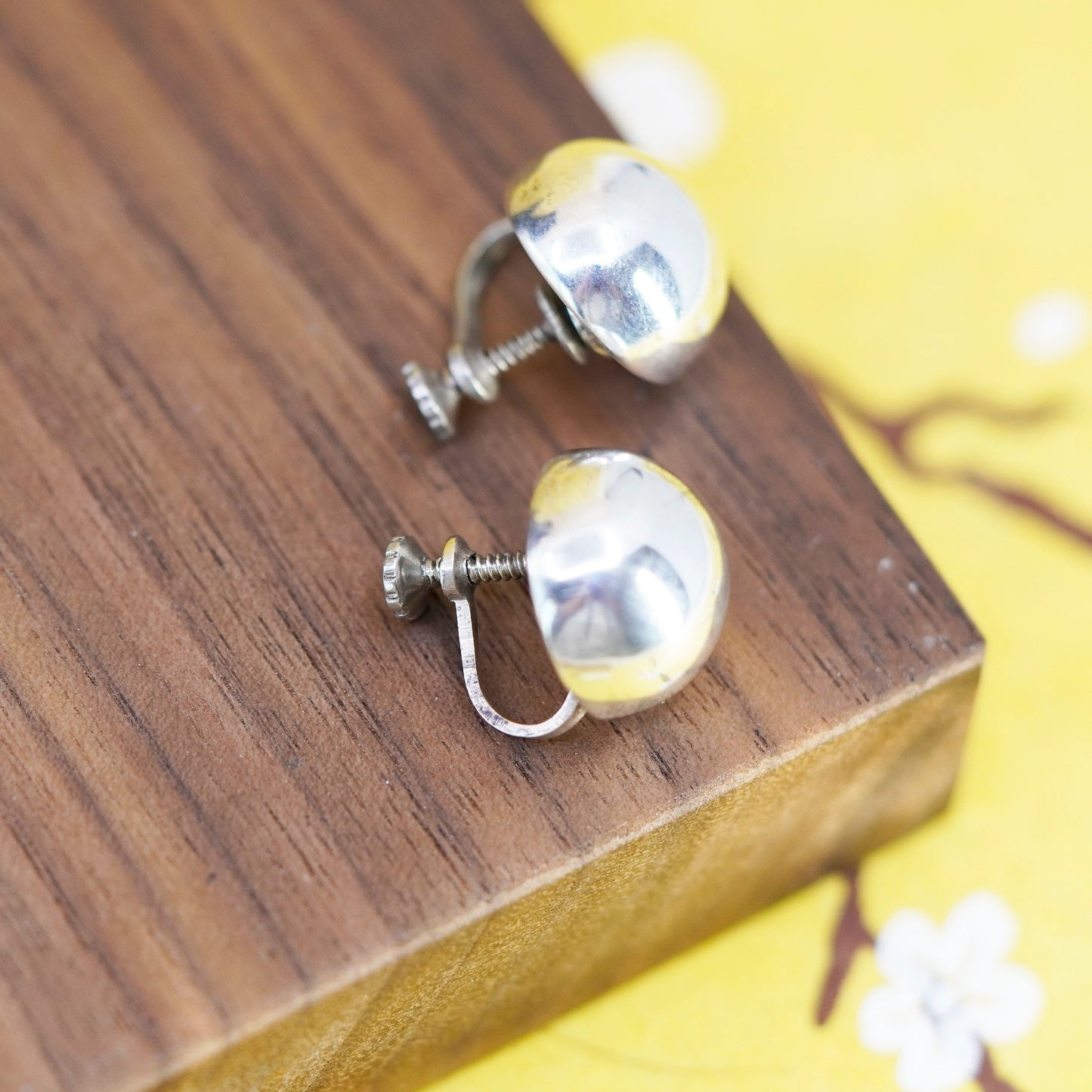 0.5” VTG taxco Sterling silver handmade earrings, 925 puffy studs screw back