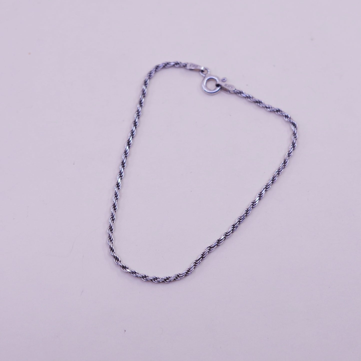 7.25”, 1.6mm, Vintage sterling silver bracelet, Italy made 925 rope chain