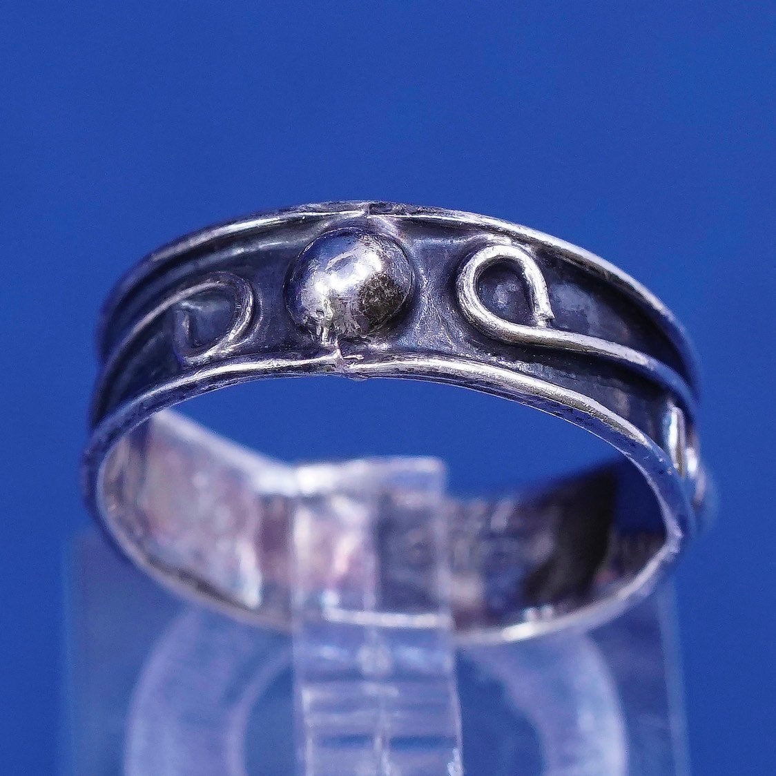 sz 6.5, vtg mexico Sterling silver handmade ring, 925 swirl bead band