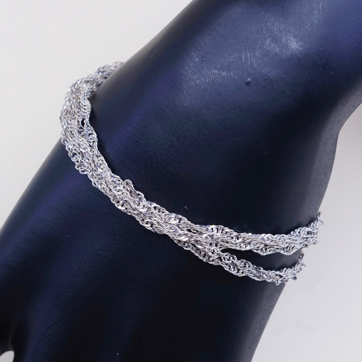 6.75”, vtg JCM italy multi strands sterling silver bracelet, 925 twisted curb