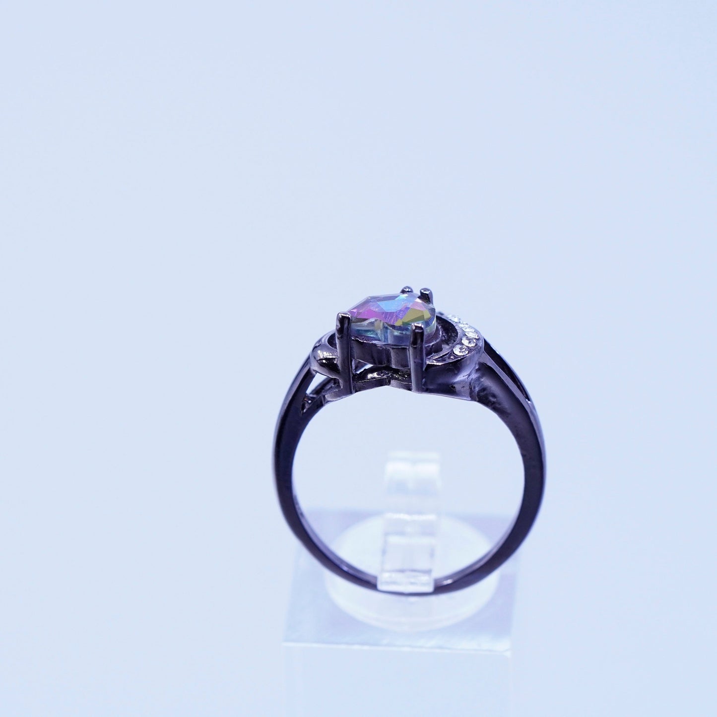 Size 10.25, vintage Sterling 925 silver handmade oxidized ring amethyst and Cz