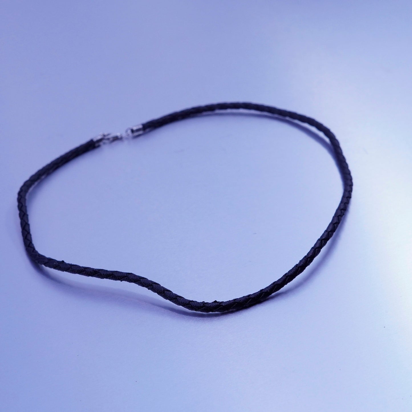 16”, vintage 925 Sterling Silver Handmade black woven braided Leather Necklace