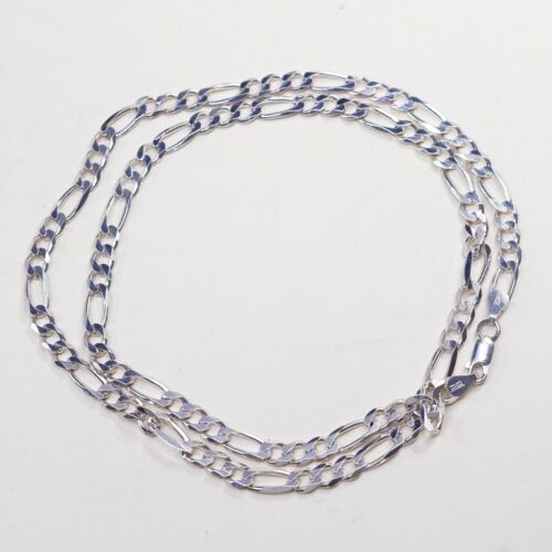 24” 7mm, Vtg 925 Sterling Silver Figaro chain necklace, Stamped 925 Italy OTC