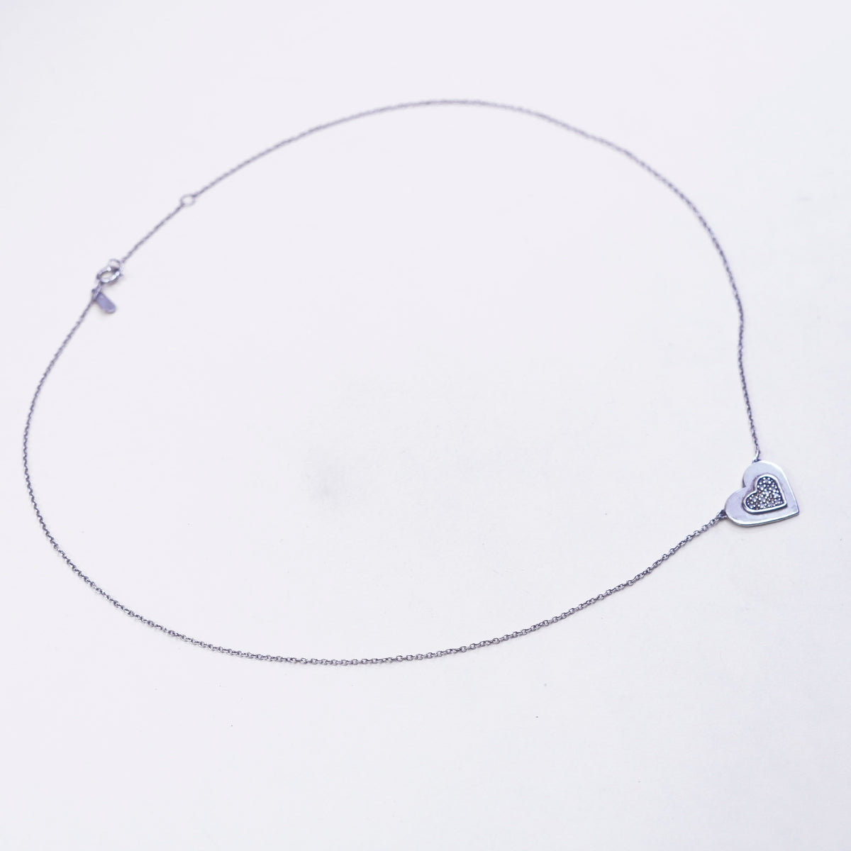 17”, Adina Reyter Sterling 925 silver chain necklace Pave Diamond Heart Pendant