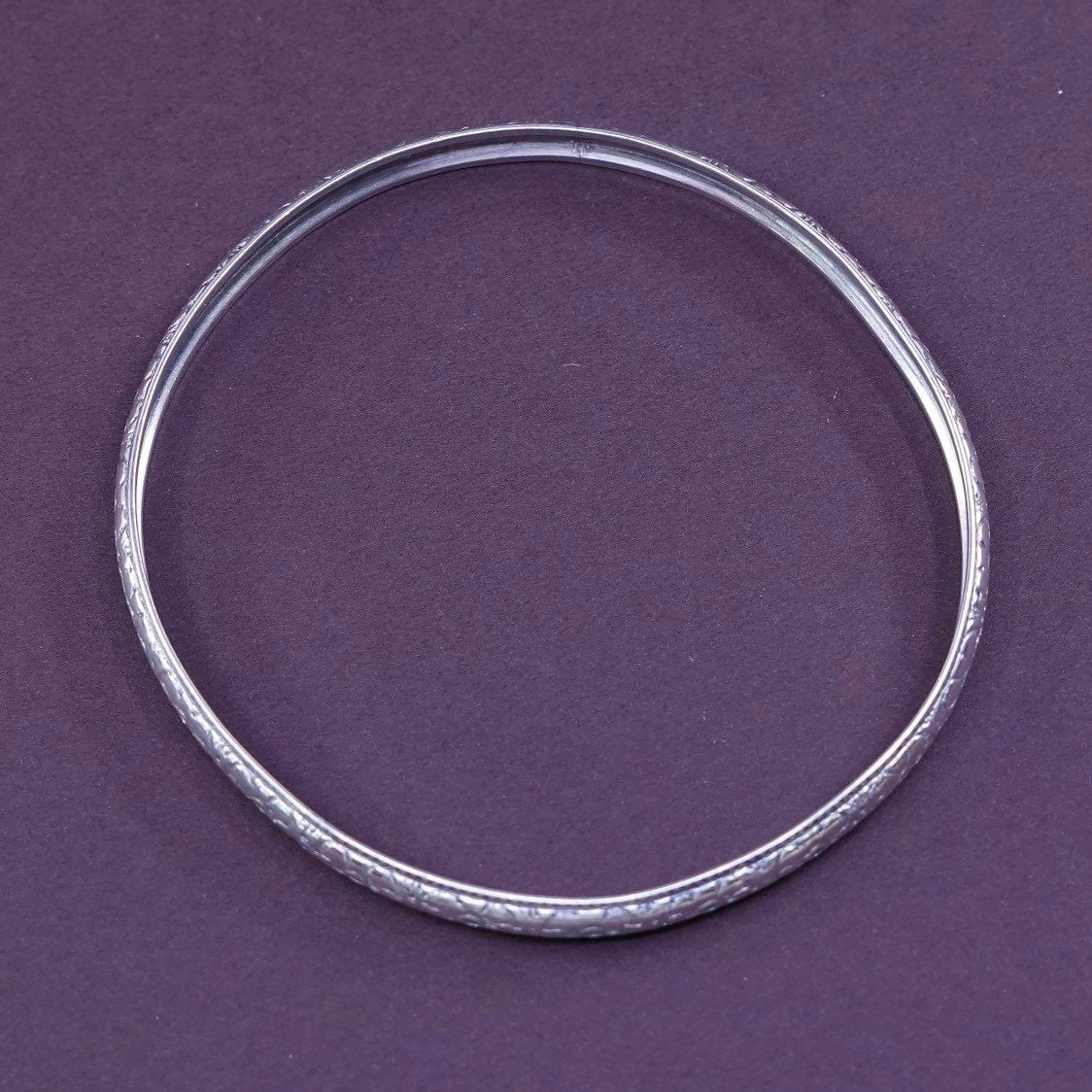 7.75", vtg Sterling silver handmade bracelet, Southwestern 925 bangle w/ floral