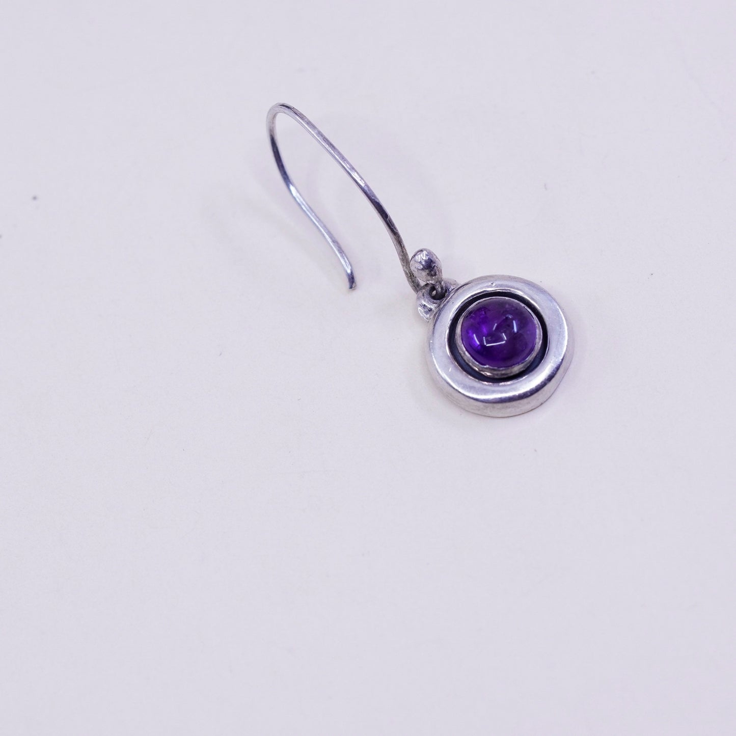 Vintage sterling silver handmade earrings, 925 drops with amethyst, stamped 925