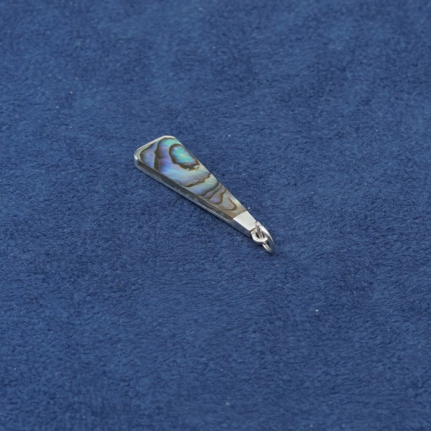vtg sterling silver handmade pendant, 925 teardrop charm w/ abalone