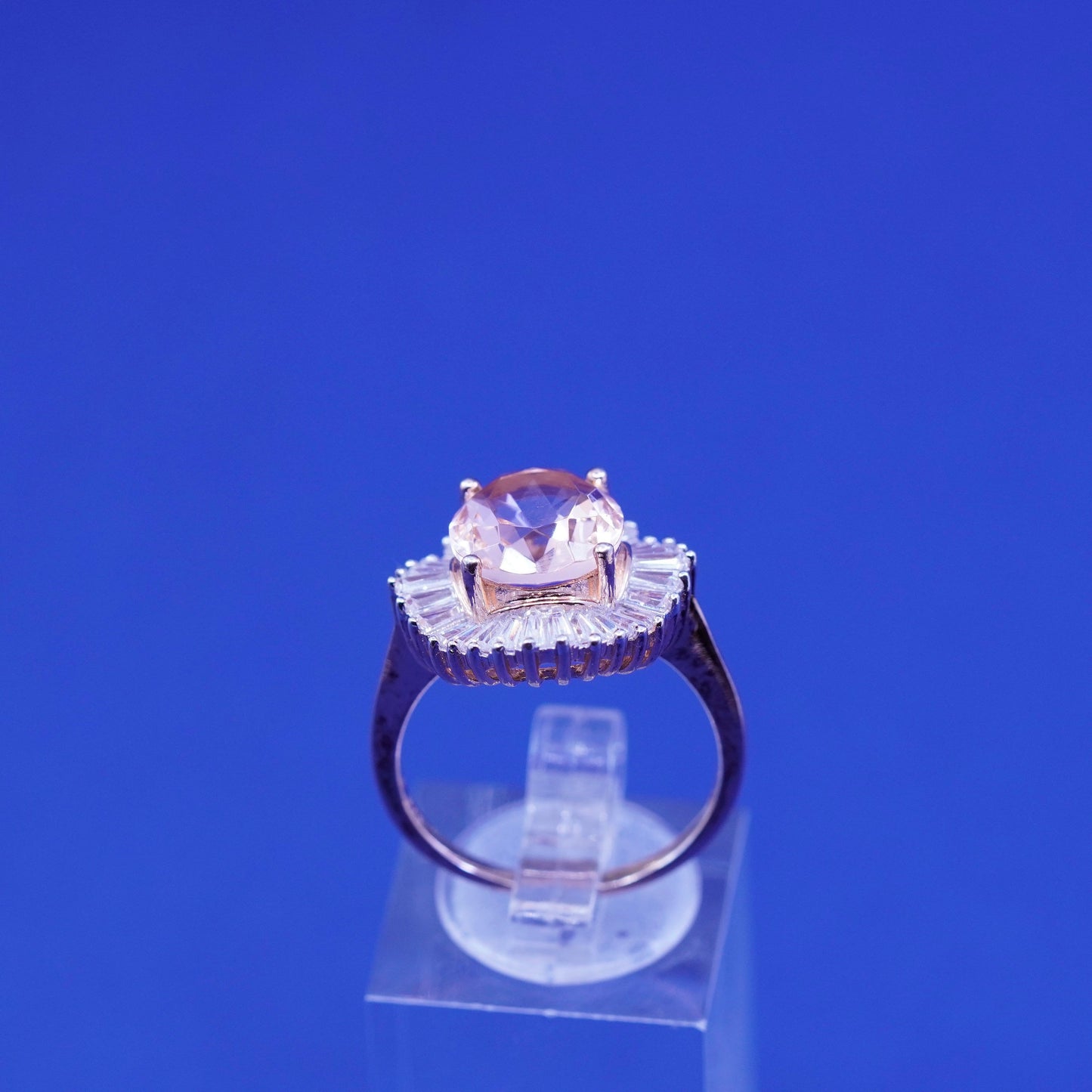 Size 8, vintage vermeil rose gold sterling silver ring pink crystal cluster Cz