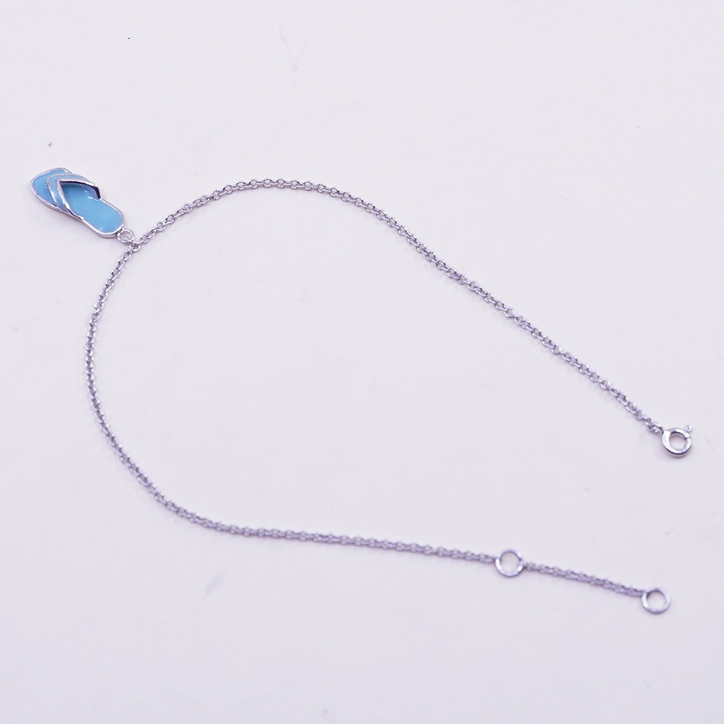 9.5”, sterling silver ankle bracelet, Italy 925 circle anklet enamel flip flop