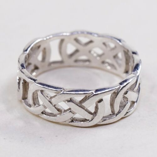 Size 7, Sterling solvar Silver Handmade Ring 925 Band W/ Filigree Woven Braid