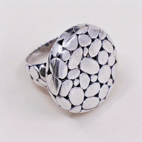 Sz 6, Vtg Pebble Textured Sterling 925 Silver Handmade Statement Ring, Stamped