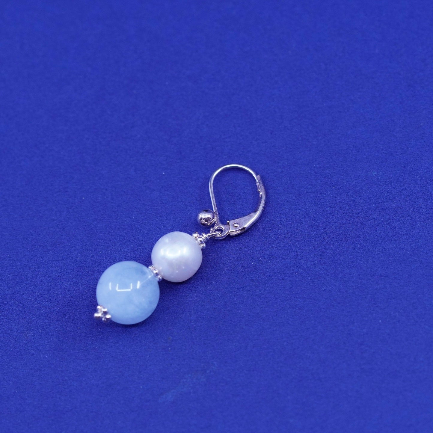 Vintage sterling silver handmade earrings, 925 hooks with jade and pearl beads