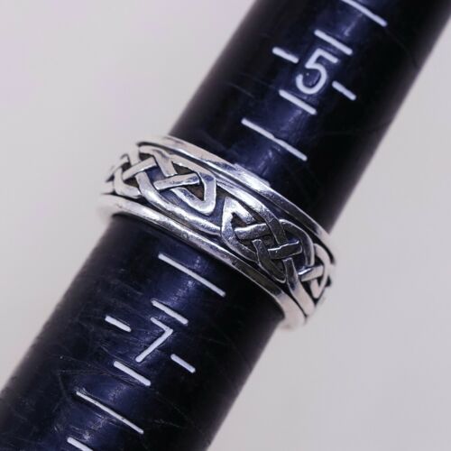 Sz 6, Vtg PSCL Sterling Silver handmade Spinner Ring. 925 band w/ cable Textured
