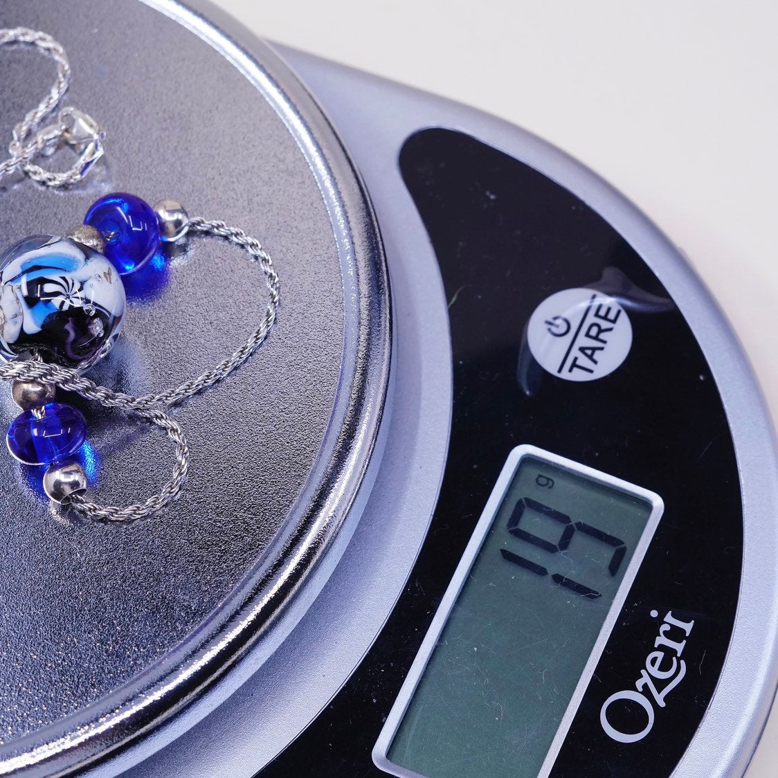 20", vtg sterling silver handmade necklace, 925 rope chain w/ glass pendant