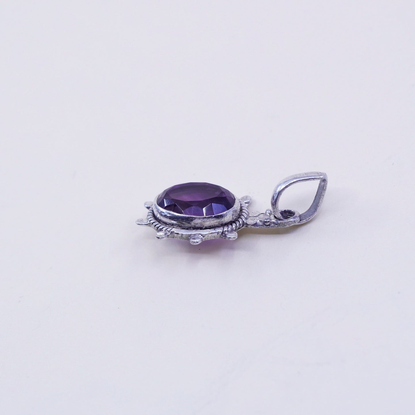 Vintage Sterling 925 silver handmade pendant with amethyst
