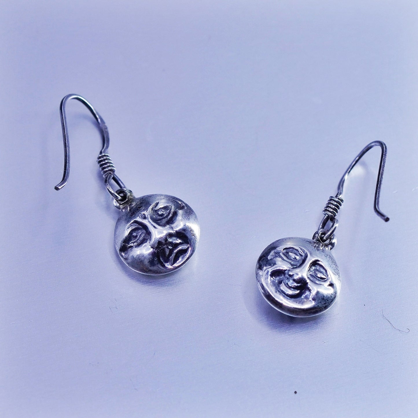 Vintage Sterling 925 silver handmade earrings with sun face