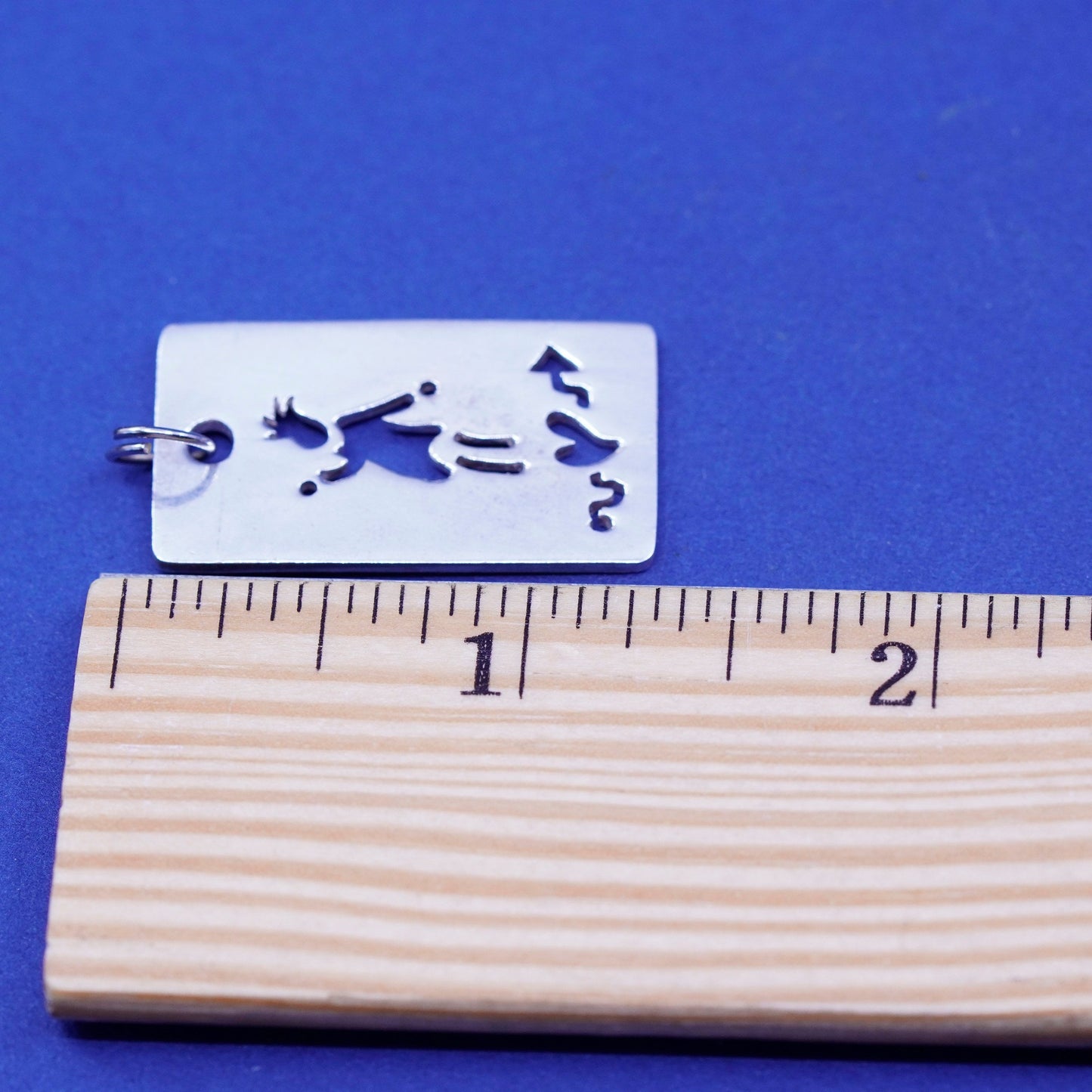 Vintage Ann sterling silver handmade pendant, 925 rectangular charm with girl