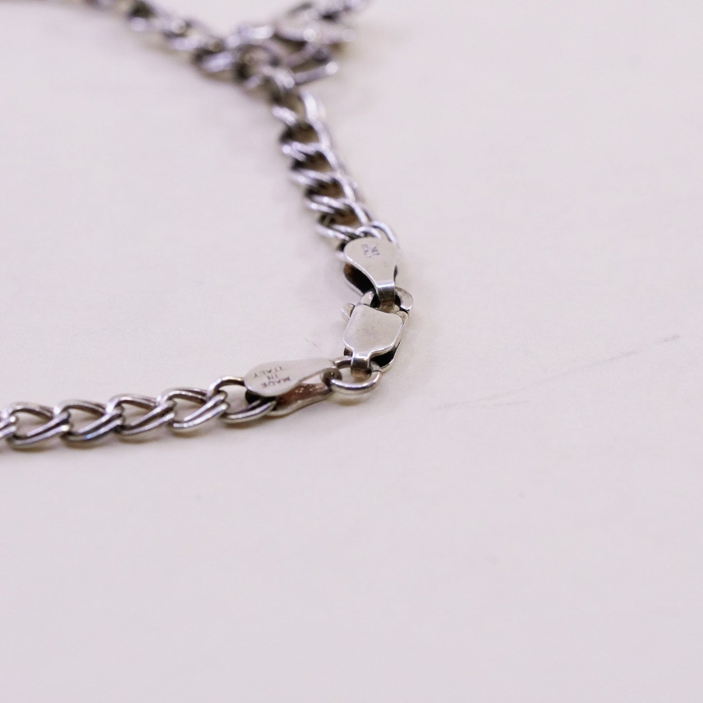 8”, Vintage sterling 925 silver double curb bracelet with arrow heart charm