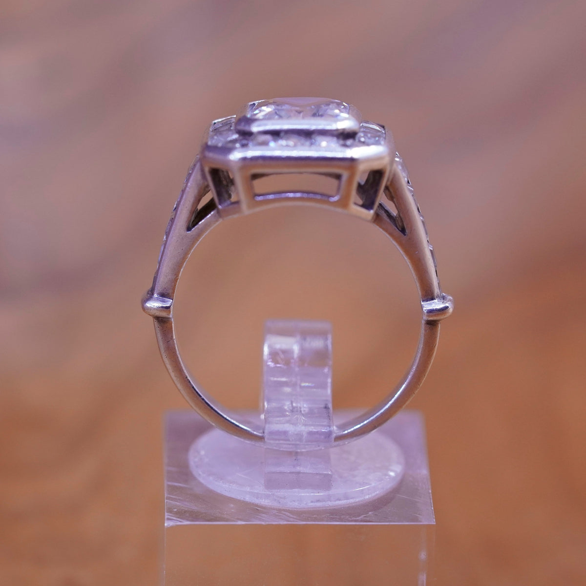 Size 7, vintage Sterling 925 silver engagement ring with cluster cz