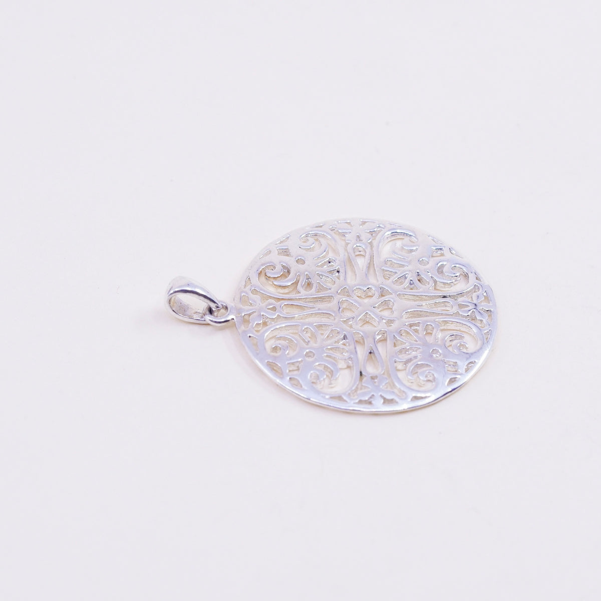 Irish Celtic knot sterling silver pendant, 925 filigree heart clover circle