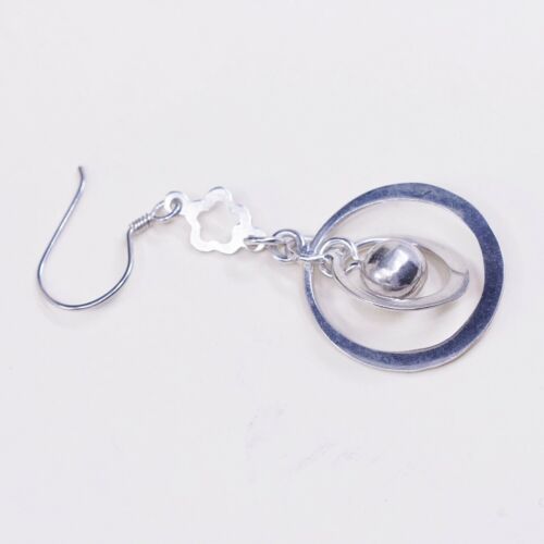 vtg Sterling silver Handmade earrings, 925 circle w/ bead dangles, Silver Tested