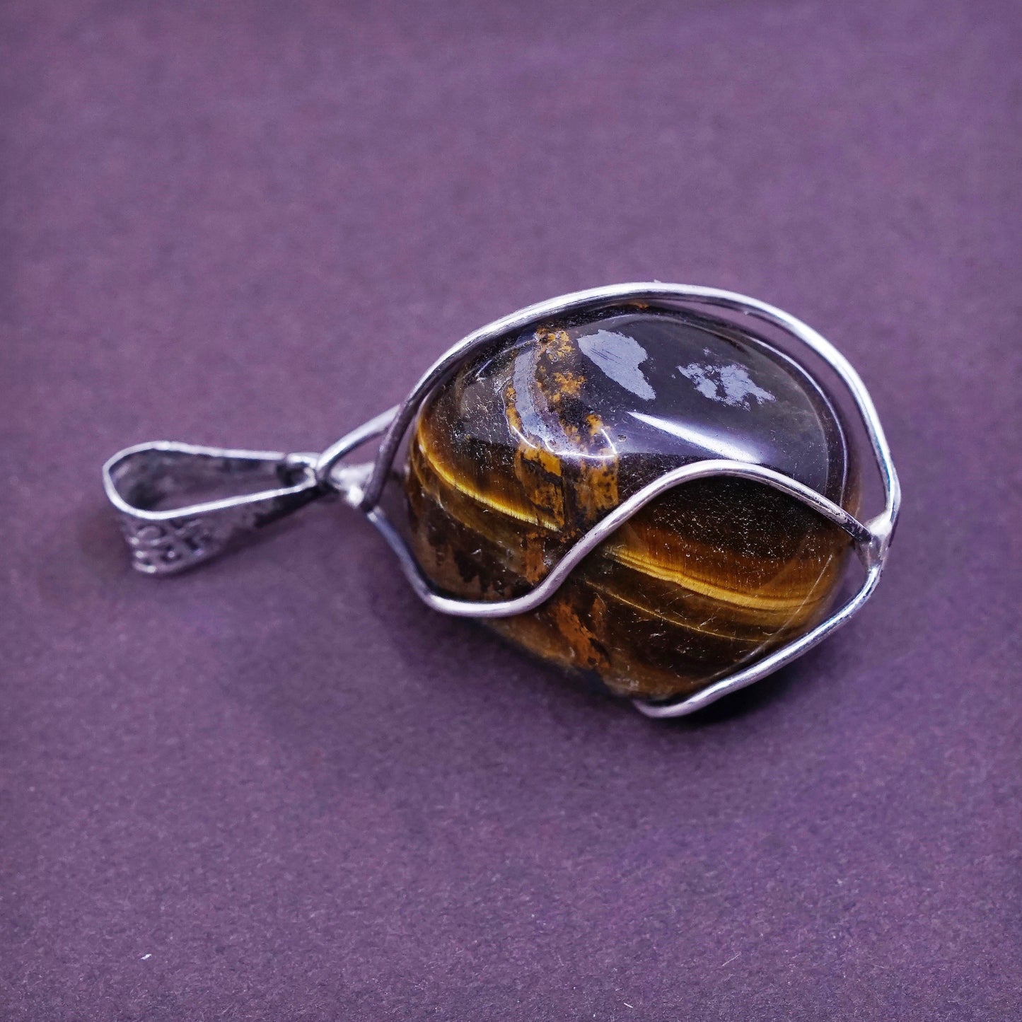 vtg Mexico Sterling 925 silver handmade pendant with golden tiger eye pendant