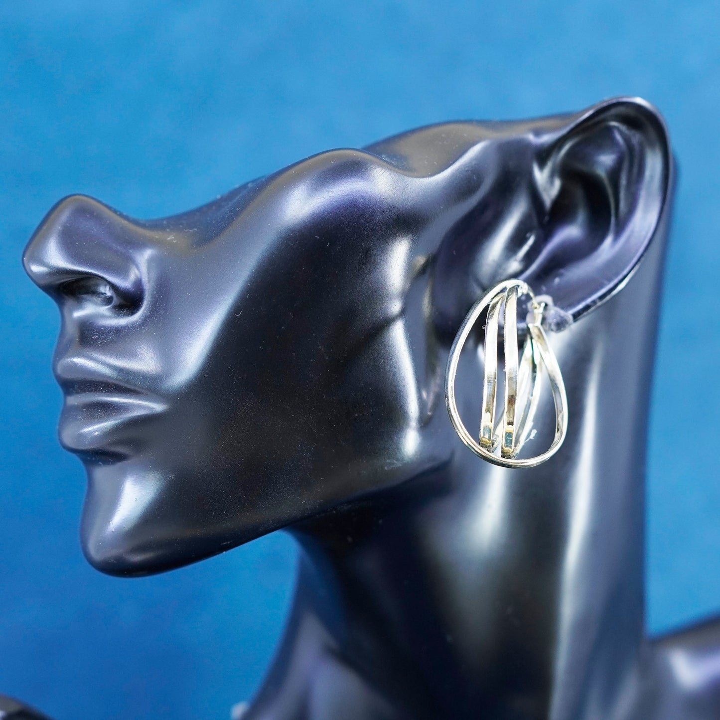 1.5”, vintage vermeil gold over Sterling silver earrings, 925 entwined hoops