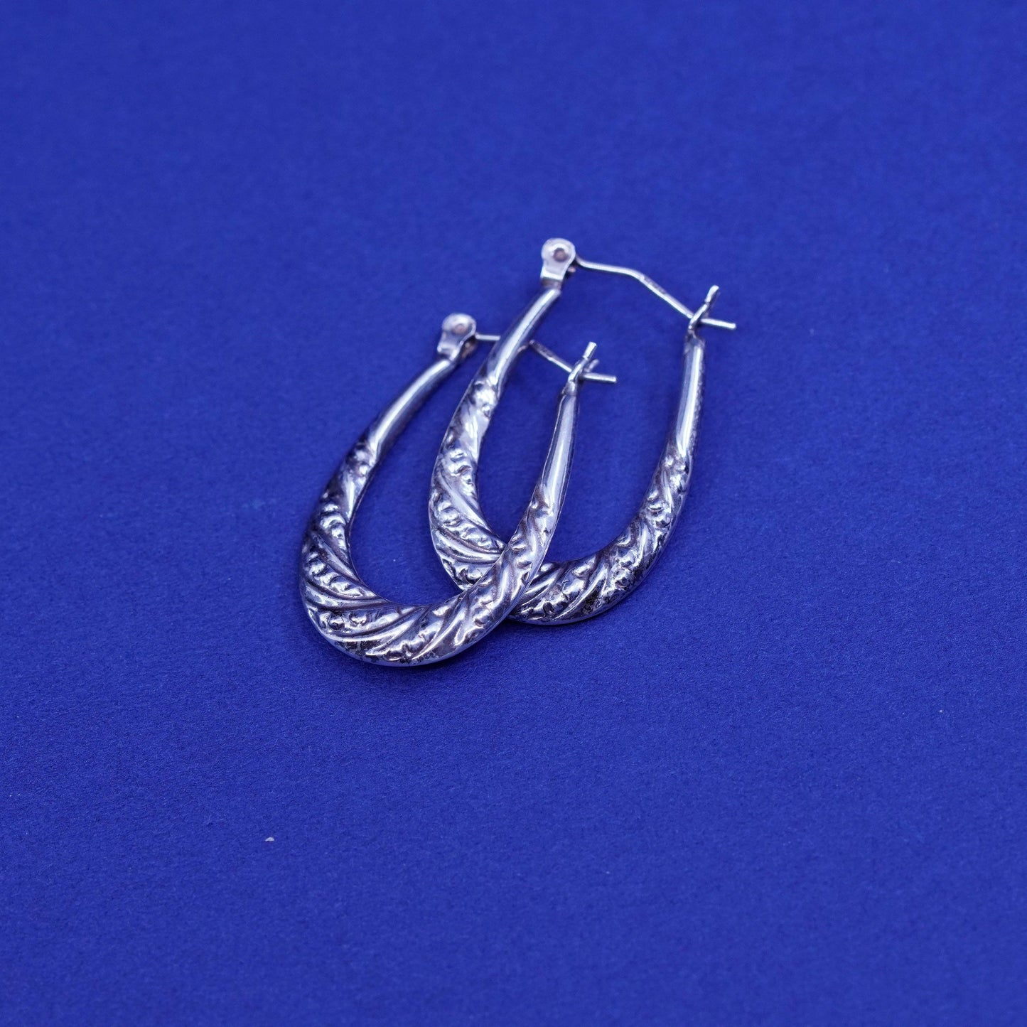 1”, Sterling silver handmade earrings, textured 925 hoops, huggie