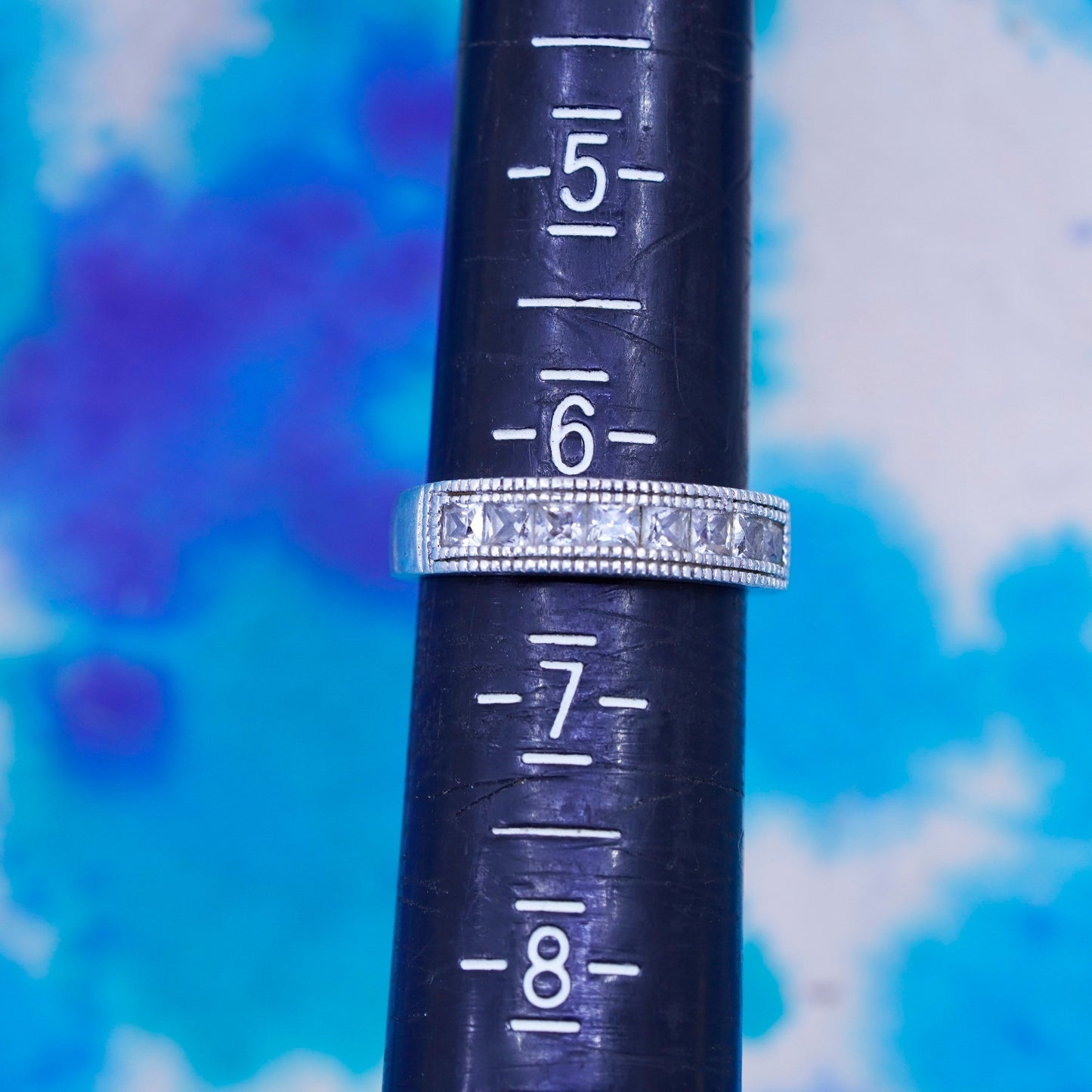 Size 6.25, vintage Sterling silver ring, 925 stackable band with clear cz