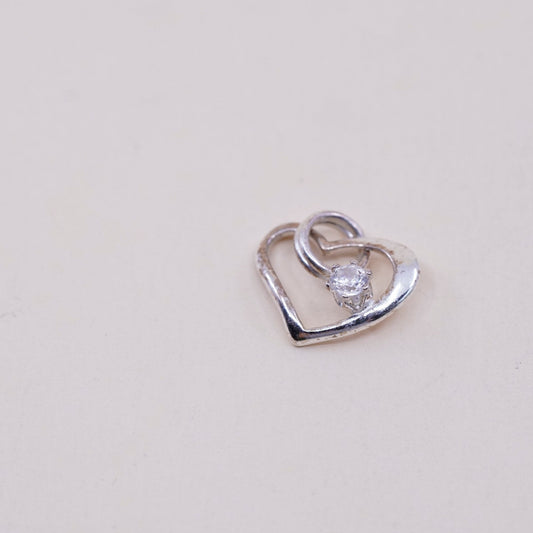 Vintage sterling silver heart shaped charm, 925 pendant with Cz