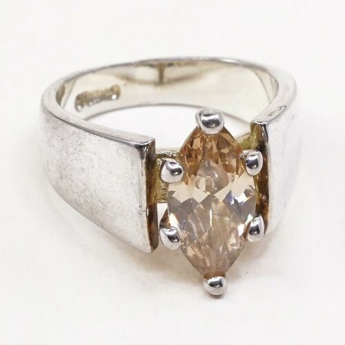Sz 6, Vintage Sterling Silver handmade Ring, 925 Silver Cocktail W/ citrine