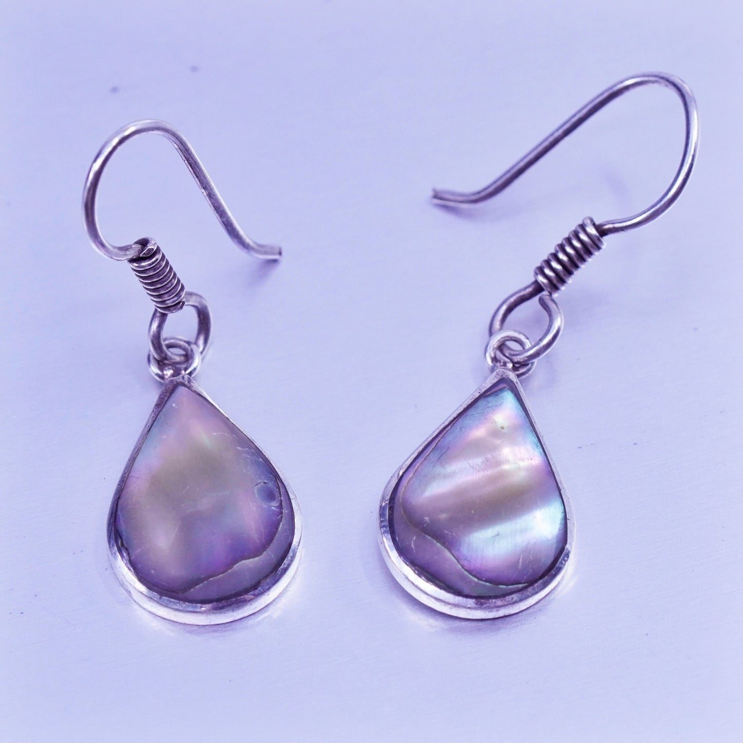 Vintage designer Sterling 925 silver handmade earrings with teardrop abalone