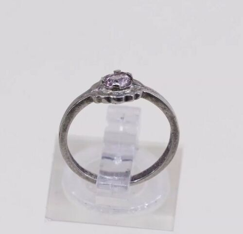 Sz 4, Vtg Sterling Silver Ring, 925 Silver Engagement Ring W/ pink Crystal