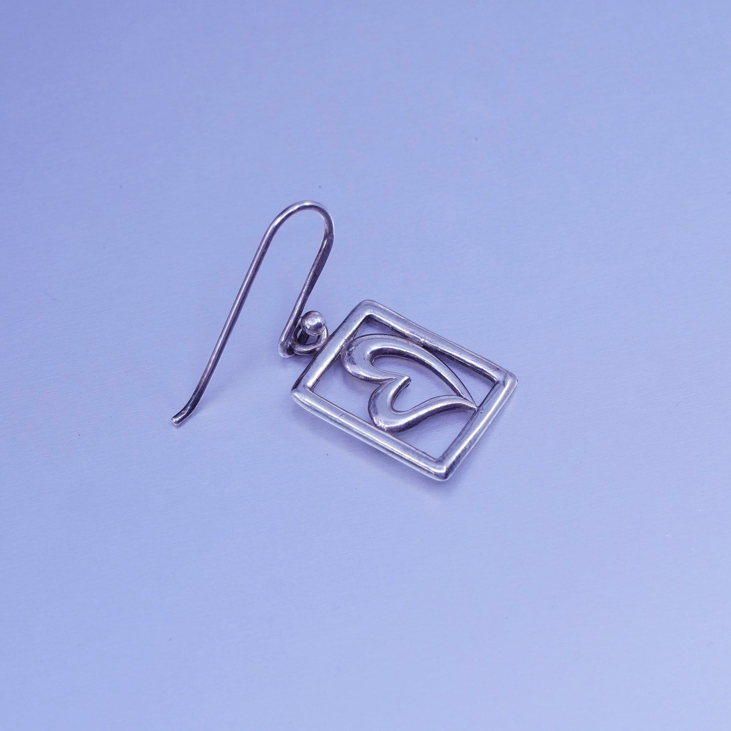 vintage Sterling silver handmade earrings, 925 hooks with square heart