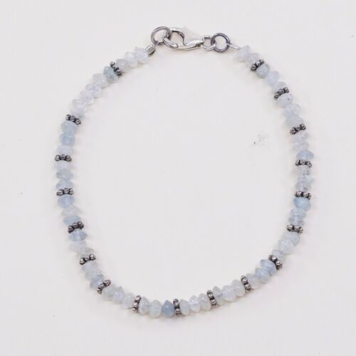 7.25”, Vintage Sterling Silver Handmade Bracelet, 925 Silver W/ Jade N Crystal