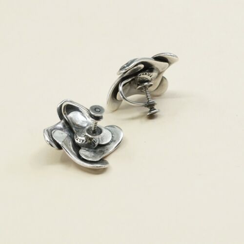 Vtg Mexico Mexico Sterling 925 Silver Handmade Ribbed Screw Back Earrings