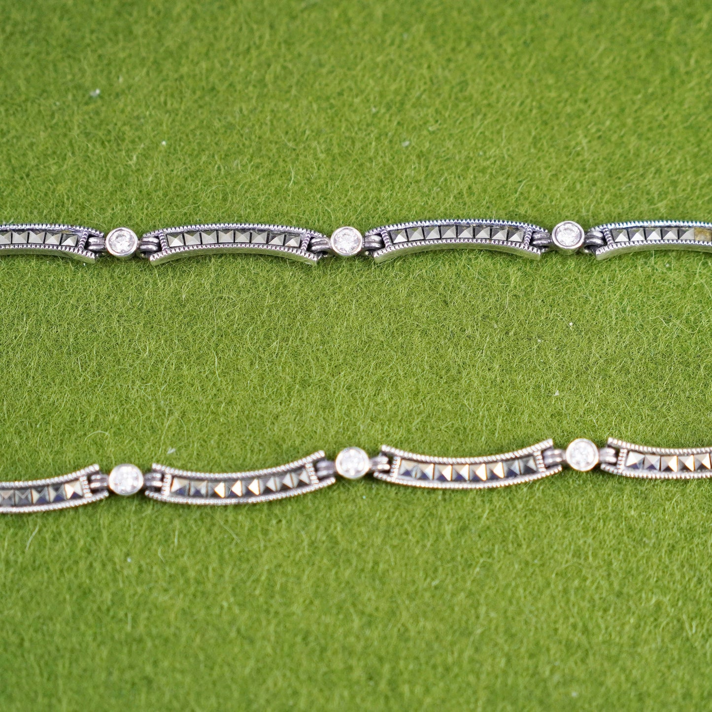 16”, Judith Jack sterling 925 silver necklace, bar chain with cz and marcasite