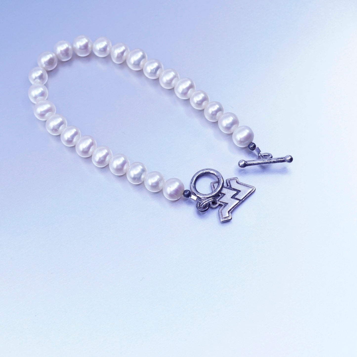 7”, vintage DU Sterling 925 silver bracelet with 7mm freshwater pearl