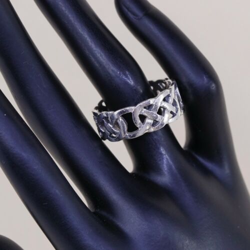 Sz 12.5, Vtg Sterling Silver Handmade Ring, 925 Silver Band W/ Irish Celtic Knot