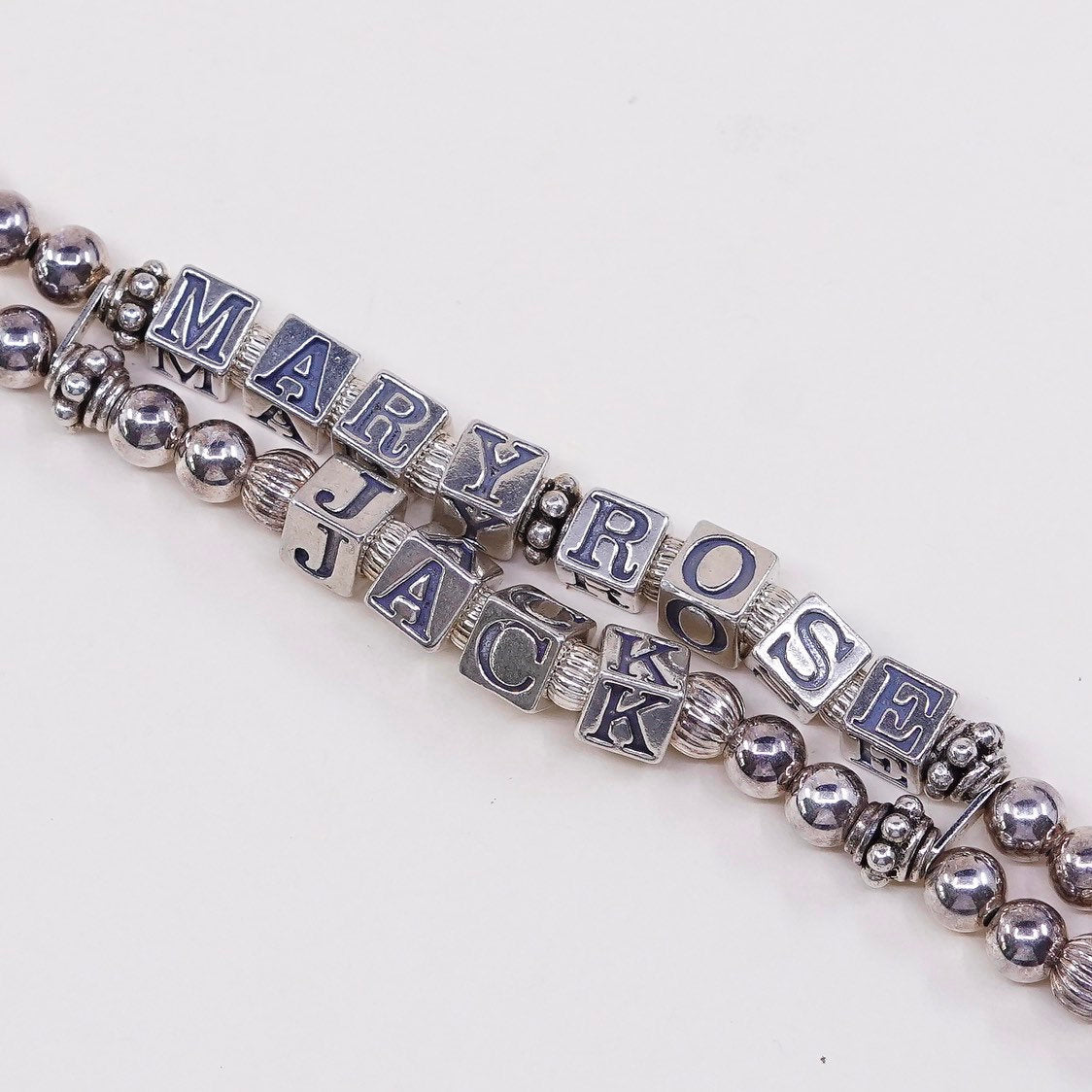 6", sterling silver handmade bracelet 925 double strands beads w mary rose jack