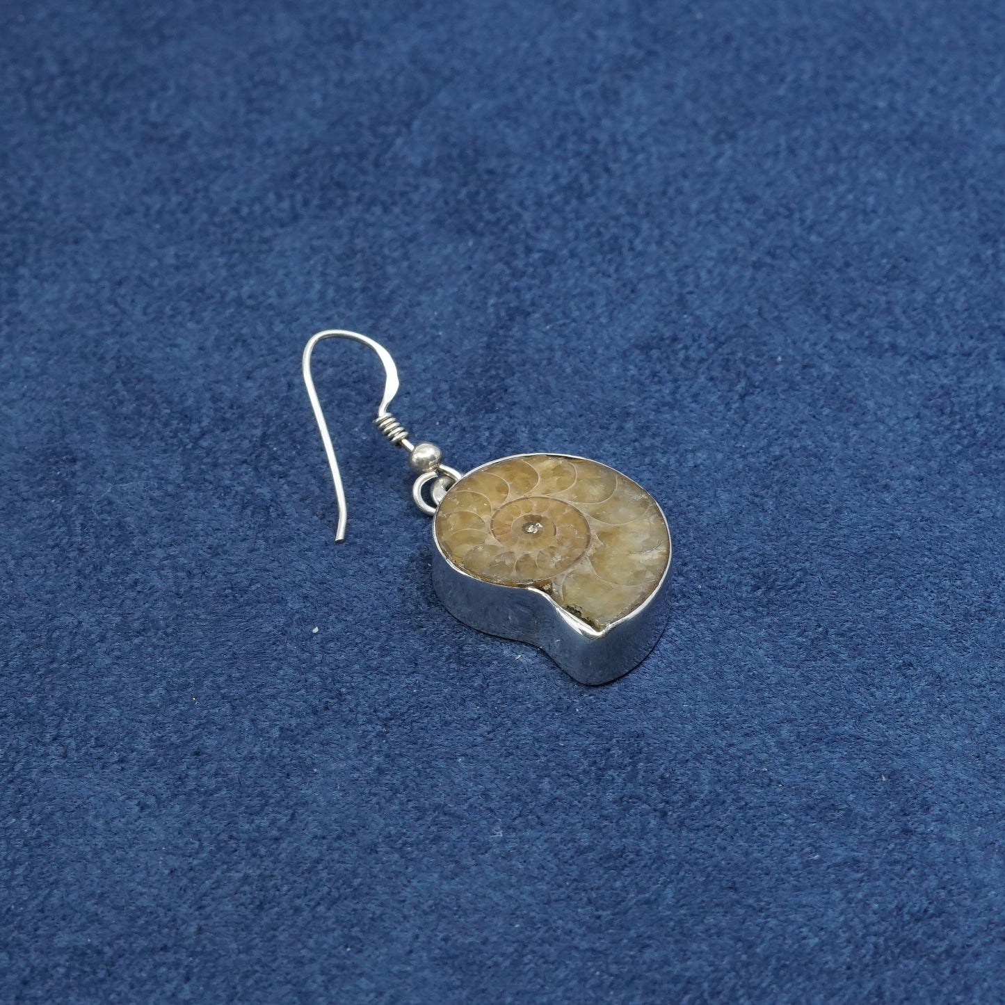 vtg SJ Sterling silver handmade earrings, 925 fossil shell drops