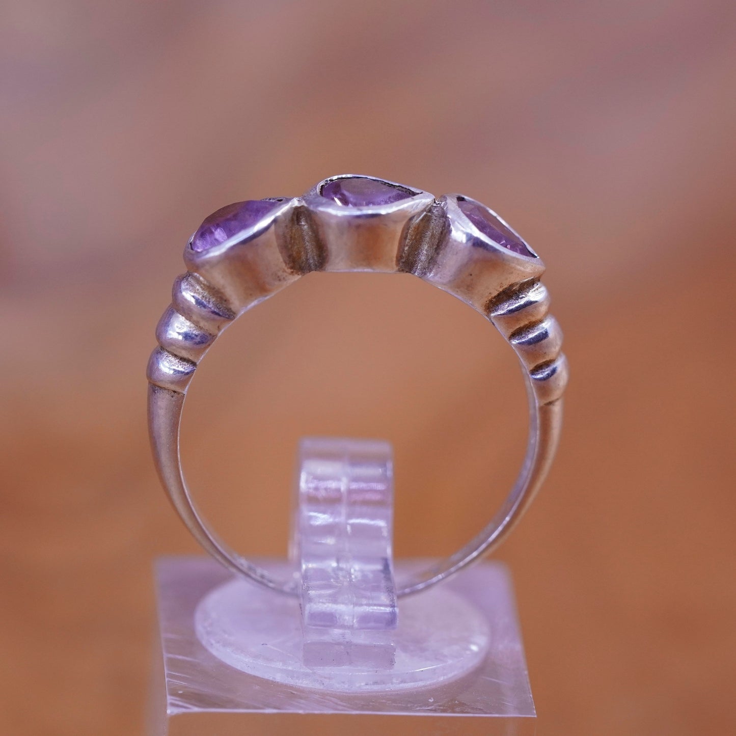 Size 8, vintage Sterling silver handmade ring, 925 band with amethyst
