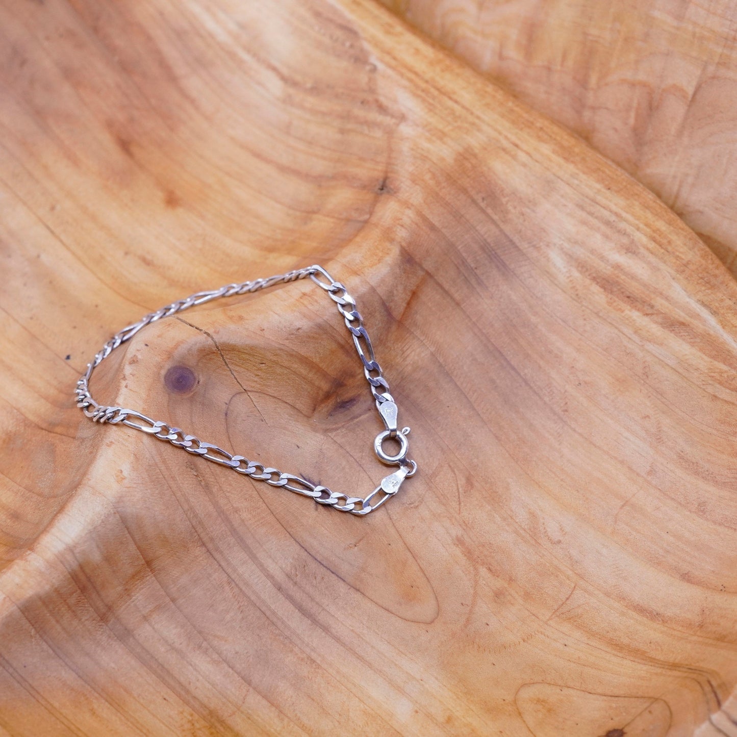 7”, 3mm, vintage milor Sterling silver bracelet, 925 figaro link chain