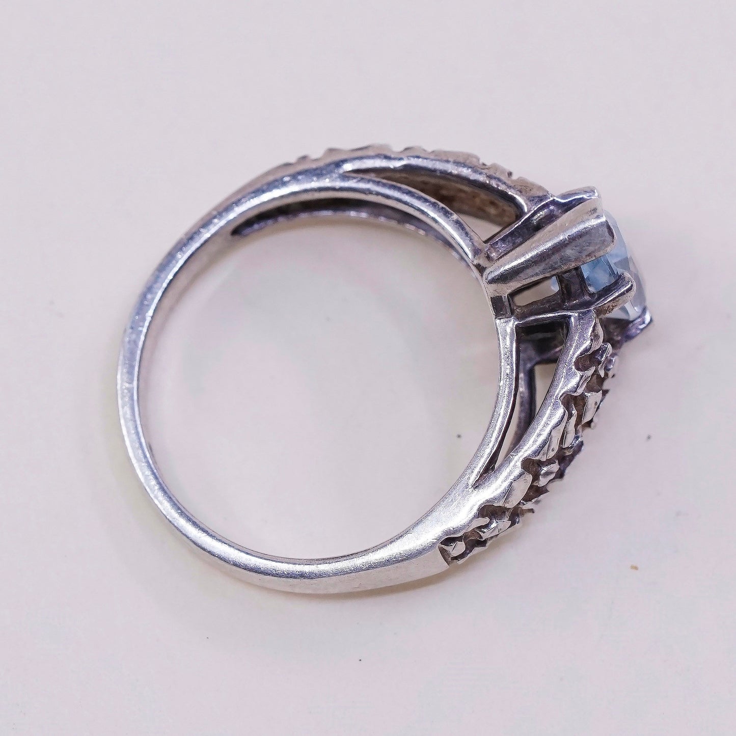 sz 6, VTG Karana Sterling silver statement engagement ring w/ blue topaz